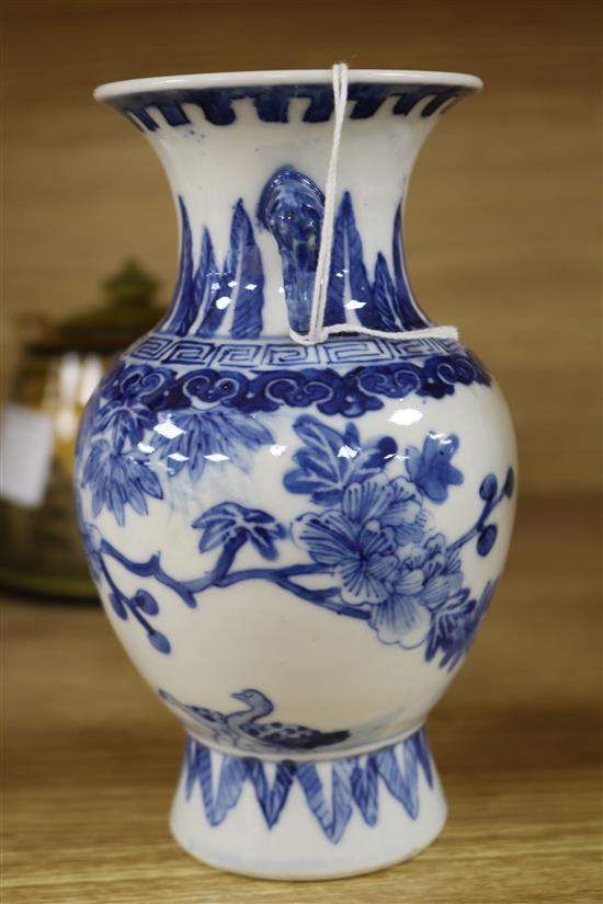 A blue and white Chinese two handled vase